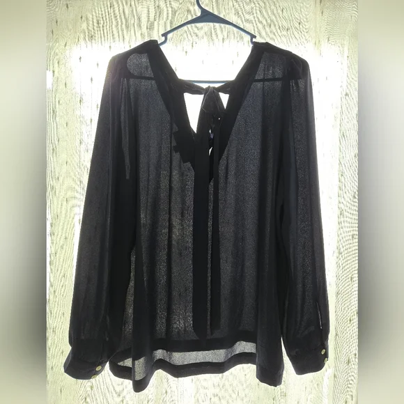 LOFT Dark Blue Tie Back Blouse. - Picture 1 of 4